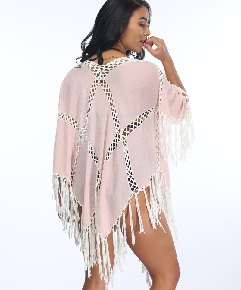 4717Fringe Crochet Beachwear Shawl